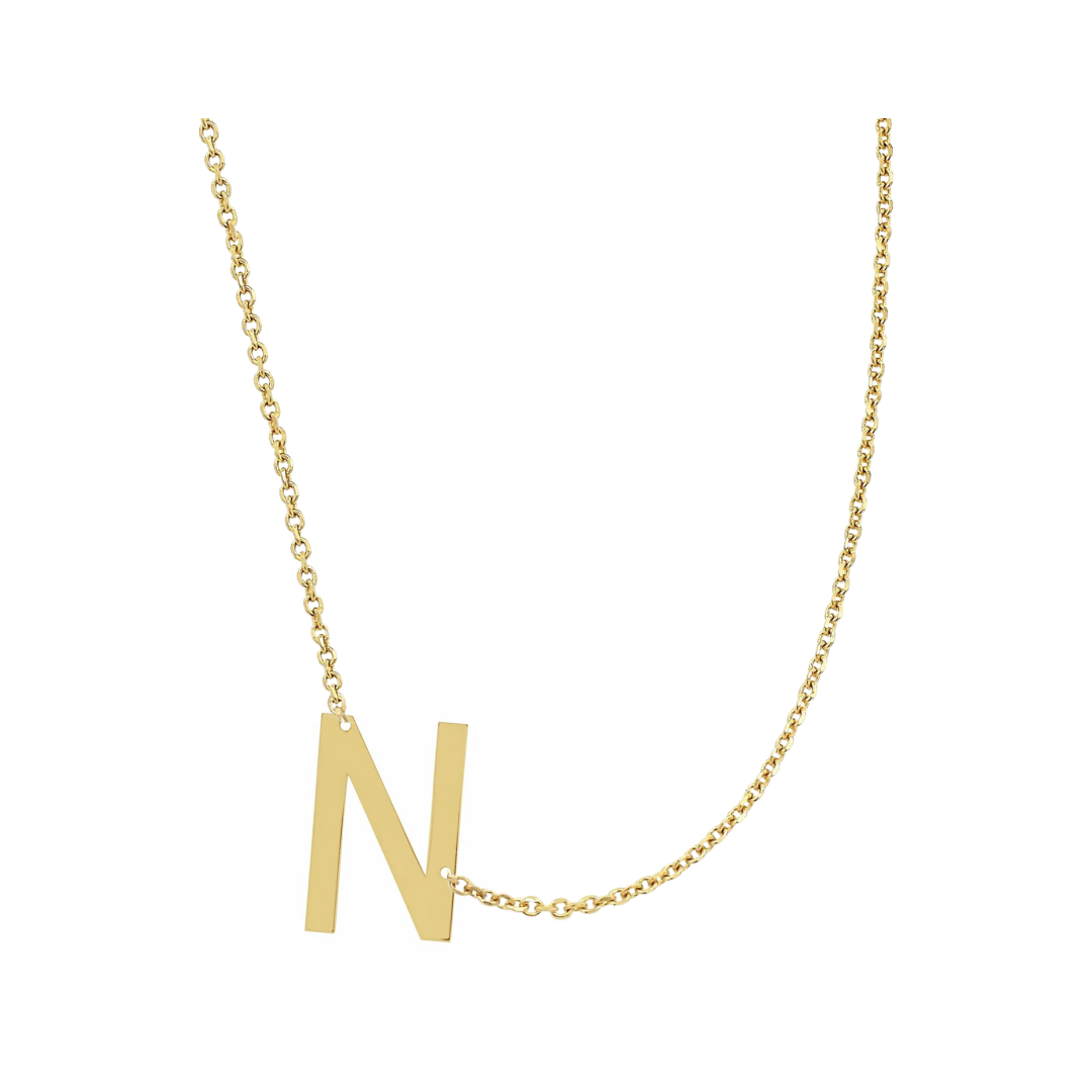 14KT GOLD SIDEWAYS INITIAL NECKLACE - N